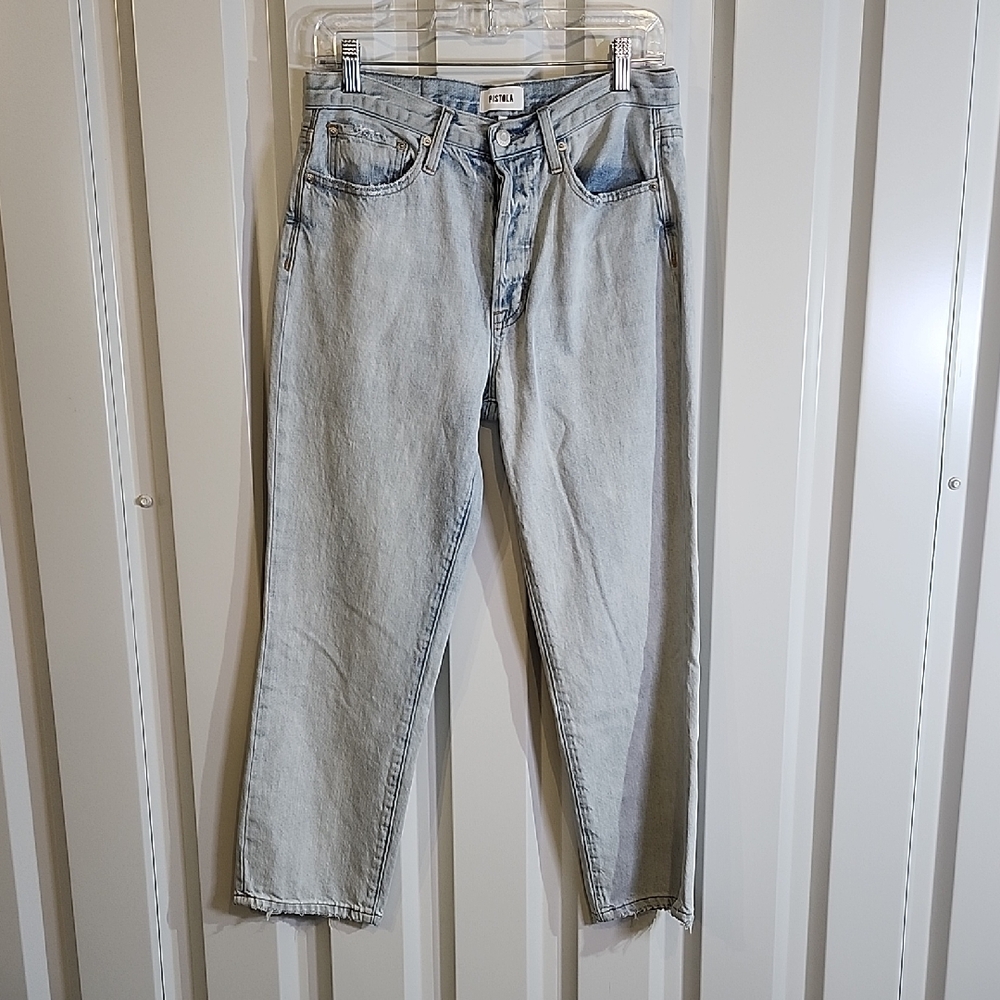 Pistola Womens Charlie High Rise Light Wash Straight Cropped Jeans Size 28